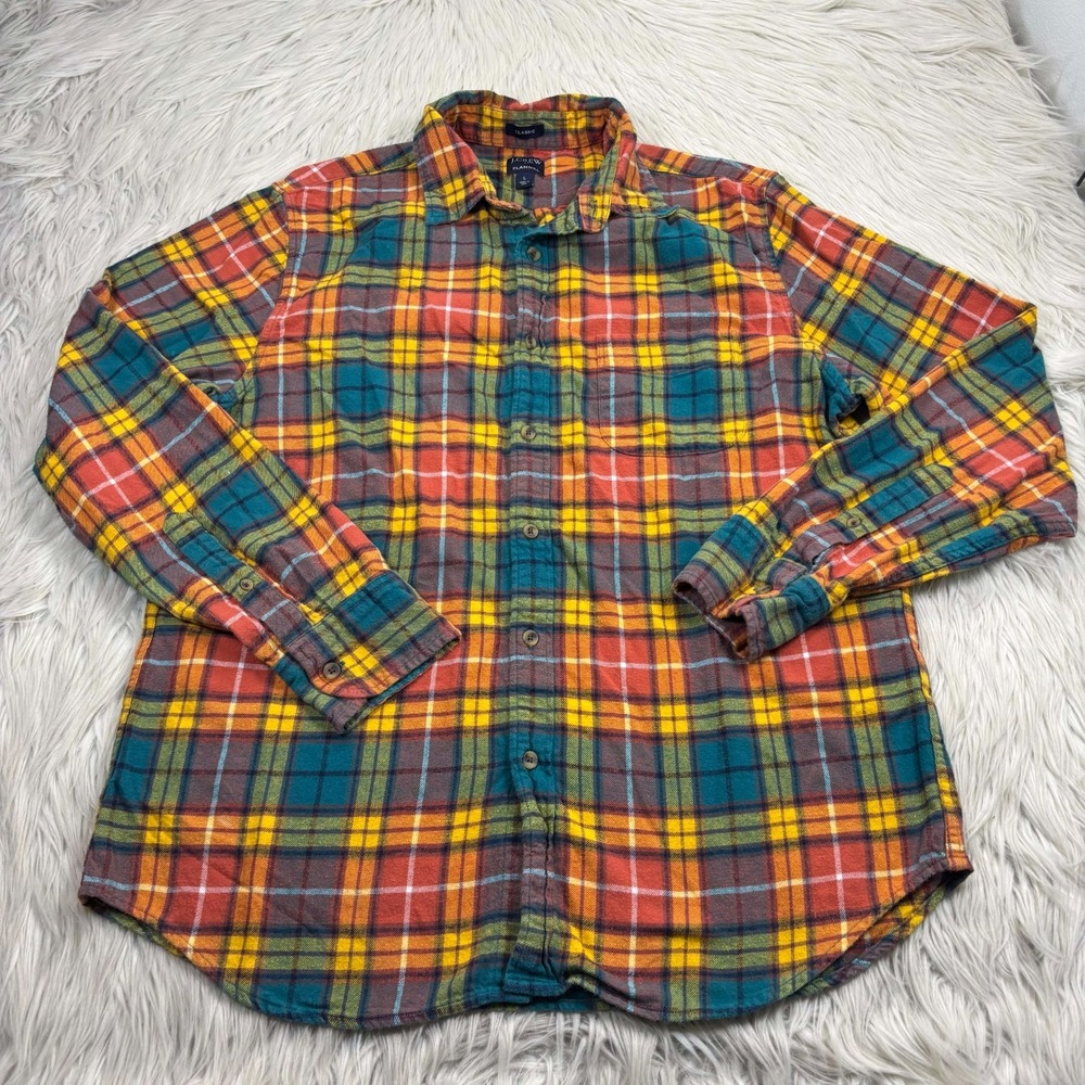 J.Crew Men's L Classic Fit Multi-Color Plaid Flannel Shirt Cabincore Preppy